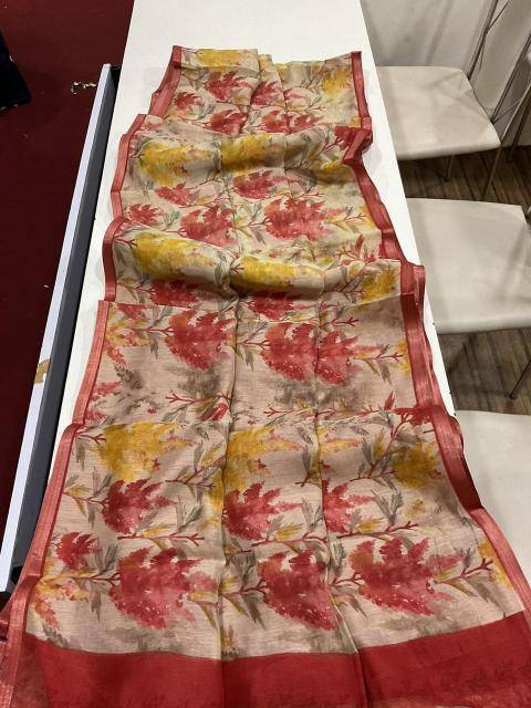 Handloom linen with floral digital print Bulk saree purchase
