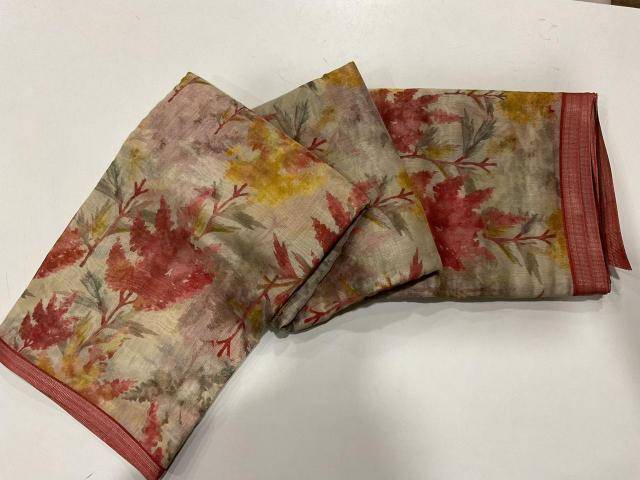 Handloom linen with floral digital print Bulk saree purchase