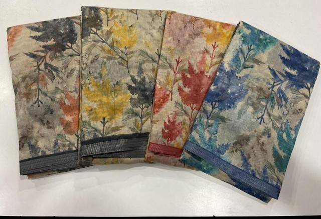Handloom linen with floral digital print Bulk saree purchase