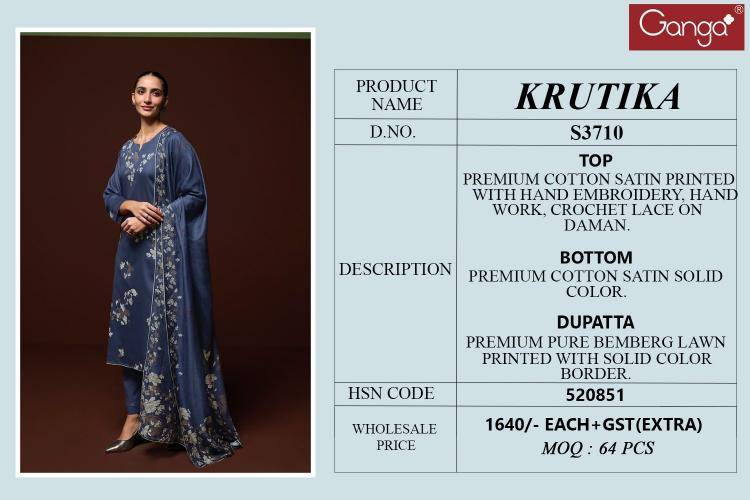 Ganga krutika 3710 Dress material for boutique