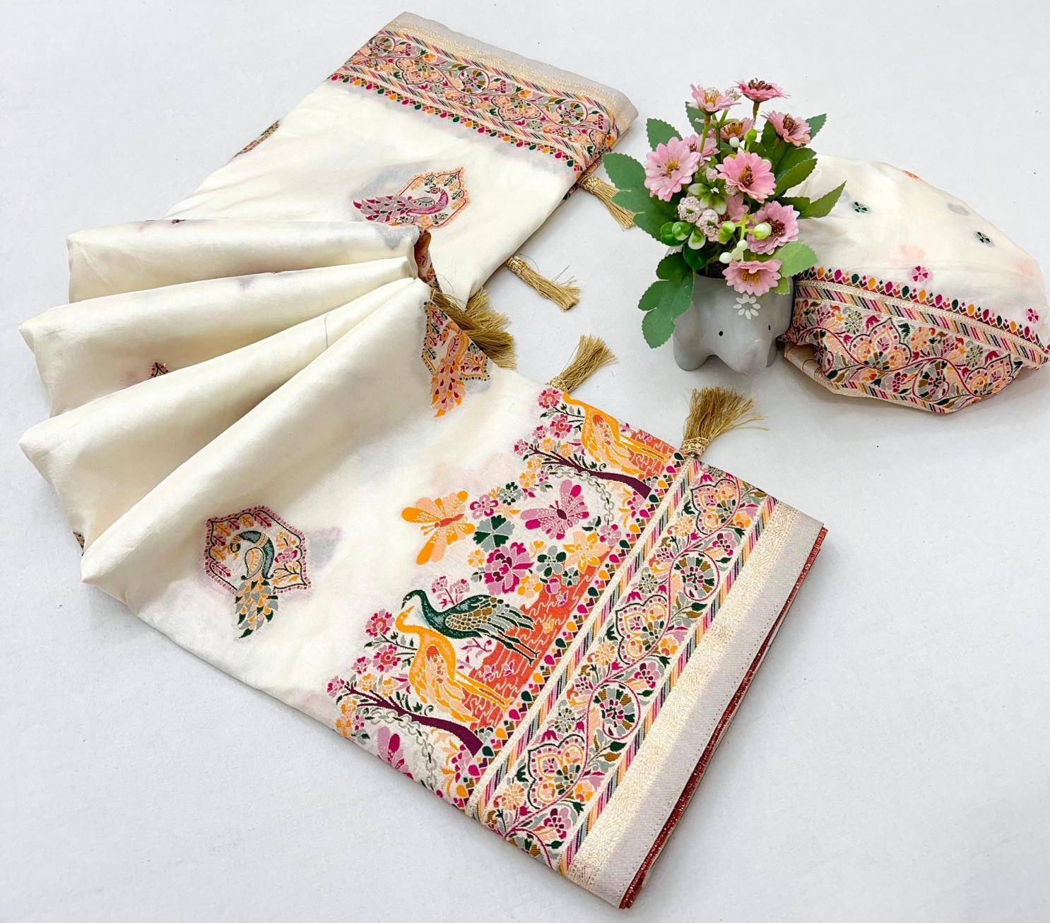 Pashmina kashmiri silk meenakari pallu Saree factory in Surat