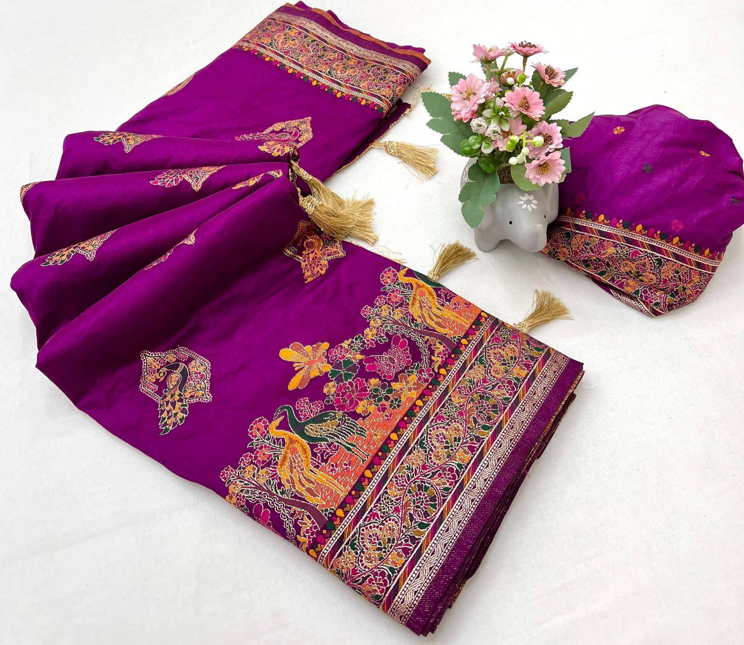 Pashmina kashmiri silk meenakari pallu Saree factory in Surat