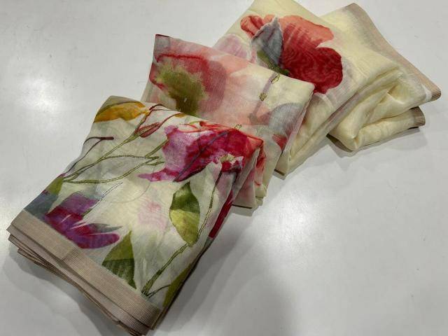 Handloom linen floral digital print Saree wholesaler in Kolkata