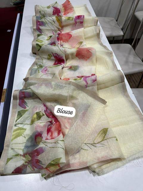 Handloom linen floral digital print Saree wholesaler in Kolkata