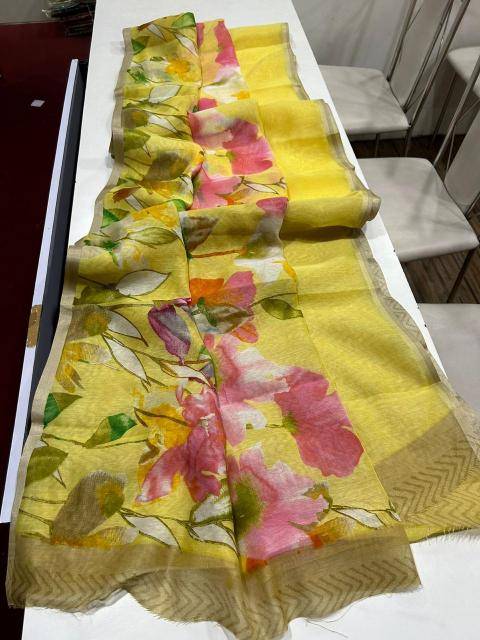 Handloom linen floral digital print Saree wholesaler in Kolkata