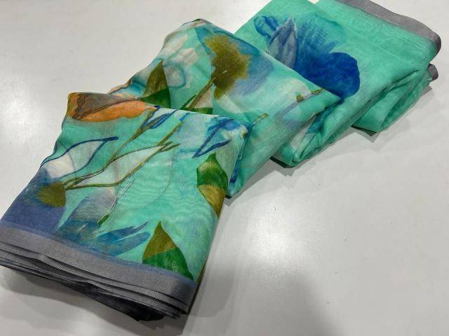Handloom linen floral digital print Saree wholesaler in Kolkata