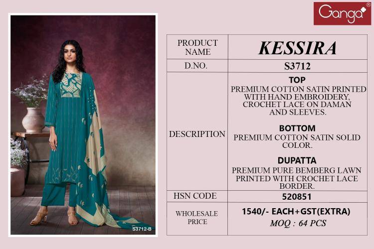 Ganga kessira 3712 Unstitched dress material in Delhi