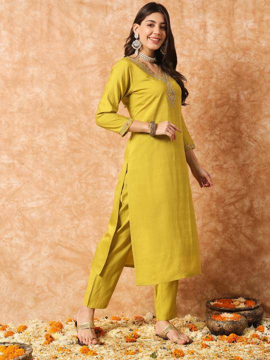 NK 440 lemon yellow reyon indian latest kurti design