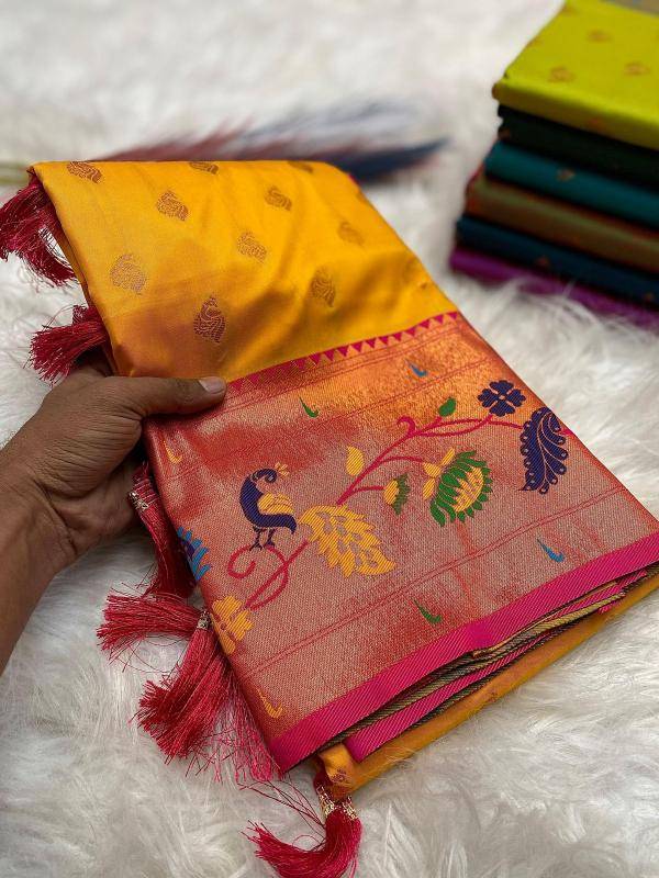 Marigold paithani soft silk Wholesale saree distributors in Ahmedabad