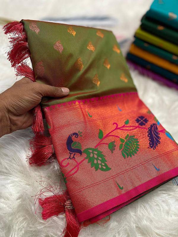 Marigold paithani soft silk Wholesale saree distributors in Ahmedabad