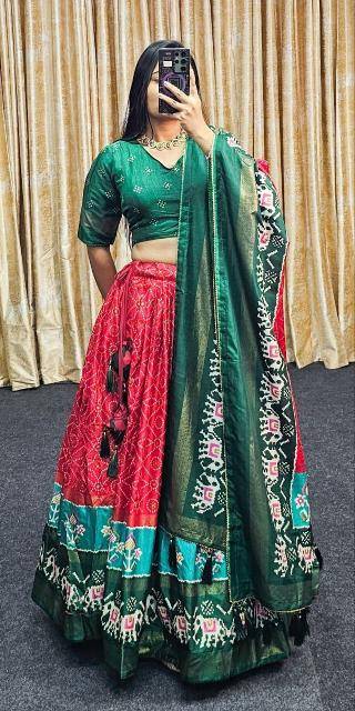 Ekta bandhni Tussar Silk lehenga wholesale market in surat