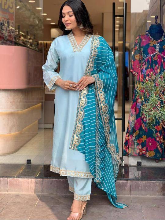 Bitto NK450 sky v neck viscose silk kurtis indian clothes