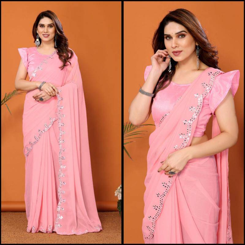 GC bright georgette with mirror work Wholesale Saree Suppliers