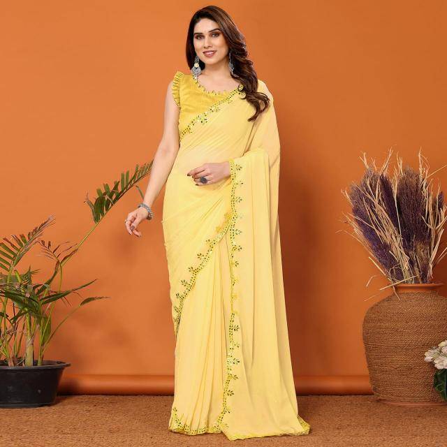 GC bright georgette with mirror work Wholesale Saree Suppliers