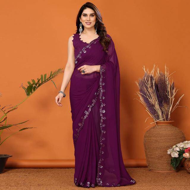 GC bright georgette with mirror work Wholesale Saree Suppliers