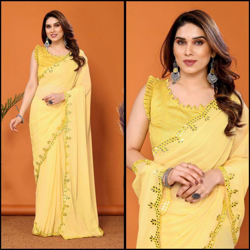 GC bright georgette with mirror work Wholesale Saree Suppliers