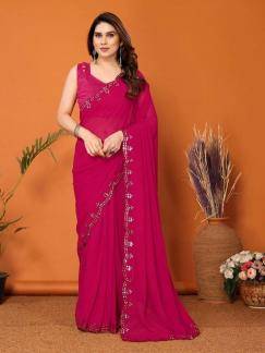 GC bright georgette with mirror work Wholesale Saree Suppliers