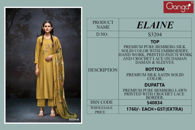 Ganga elaine 3204 Dress material wholesale in Surat