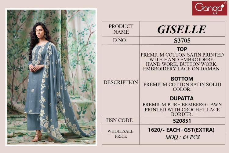 Ganga giselle 3705 Wholesale dress material dealers in Mumbai