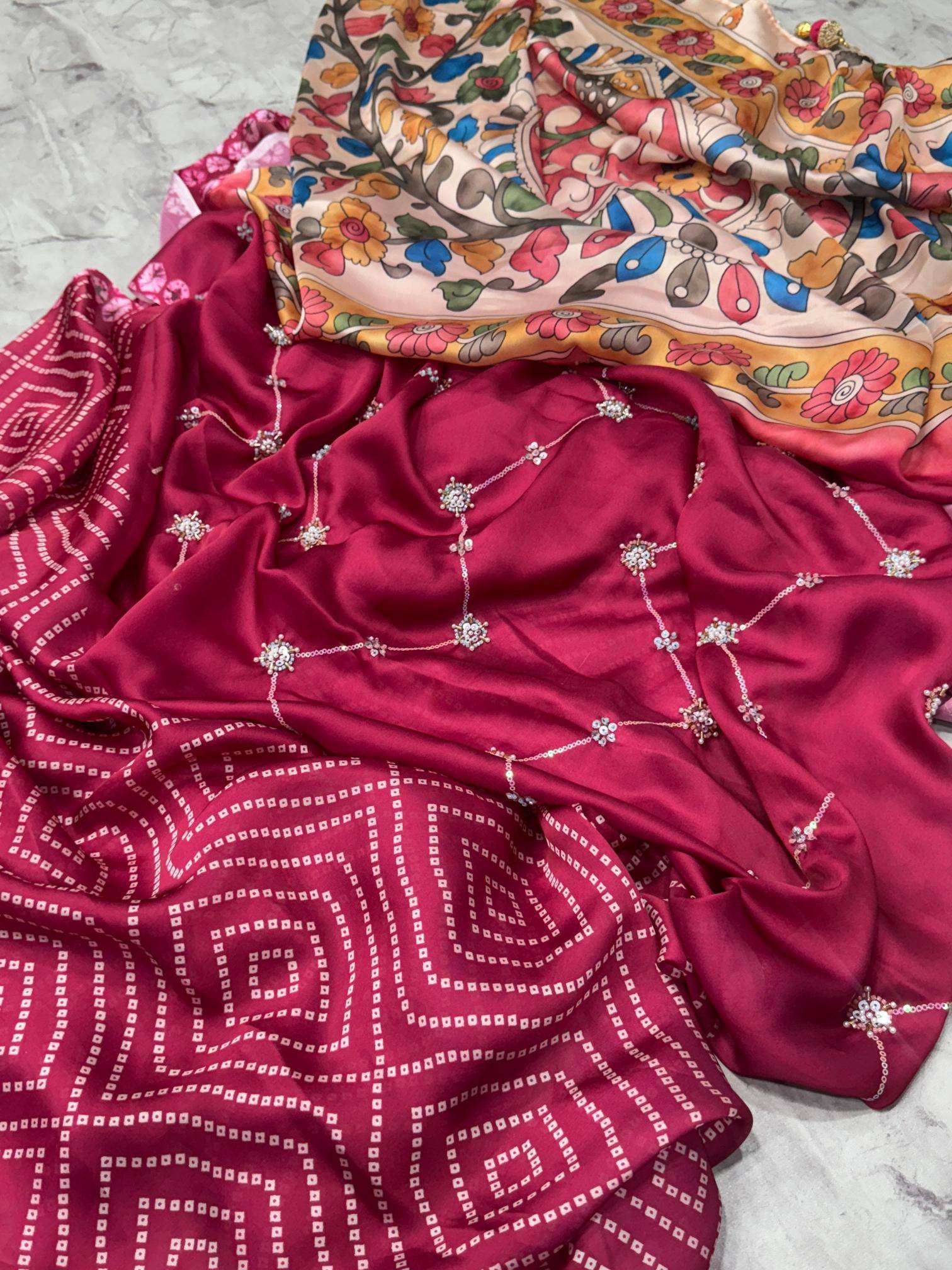 Akshara satin georgette ajrakh printed Saree wholesale business in Ahmedabad