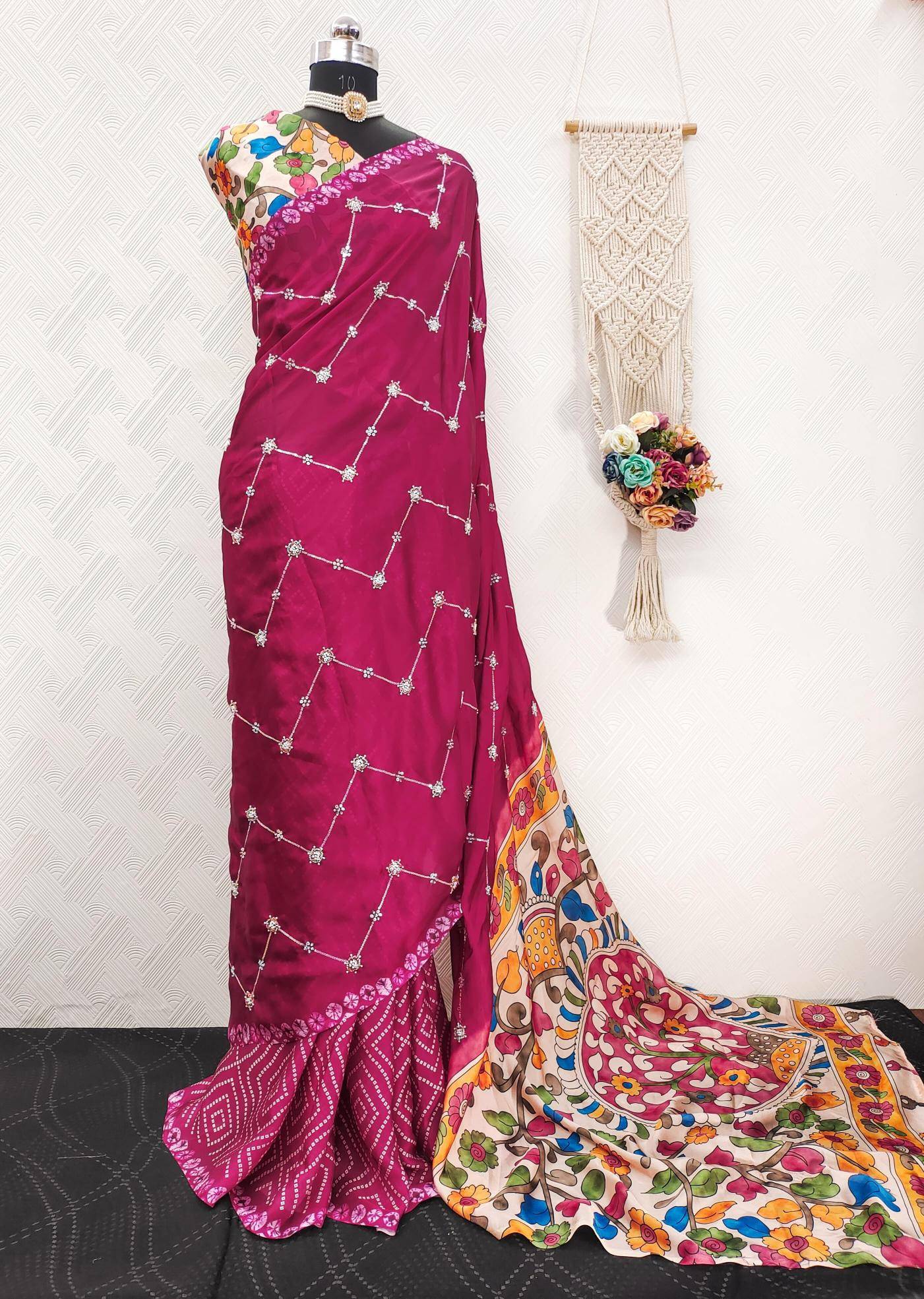 Akshara satin georgette ajrakh printed Saree wholesale business in Ahmedabad