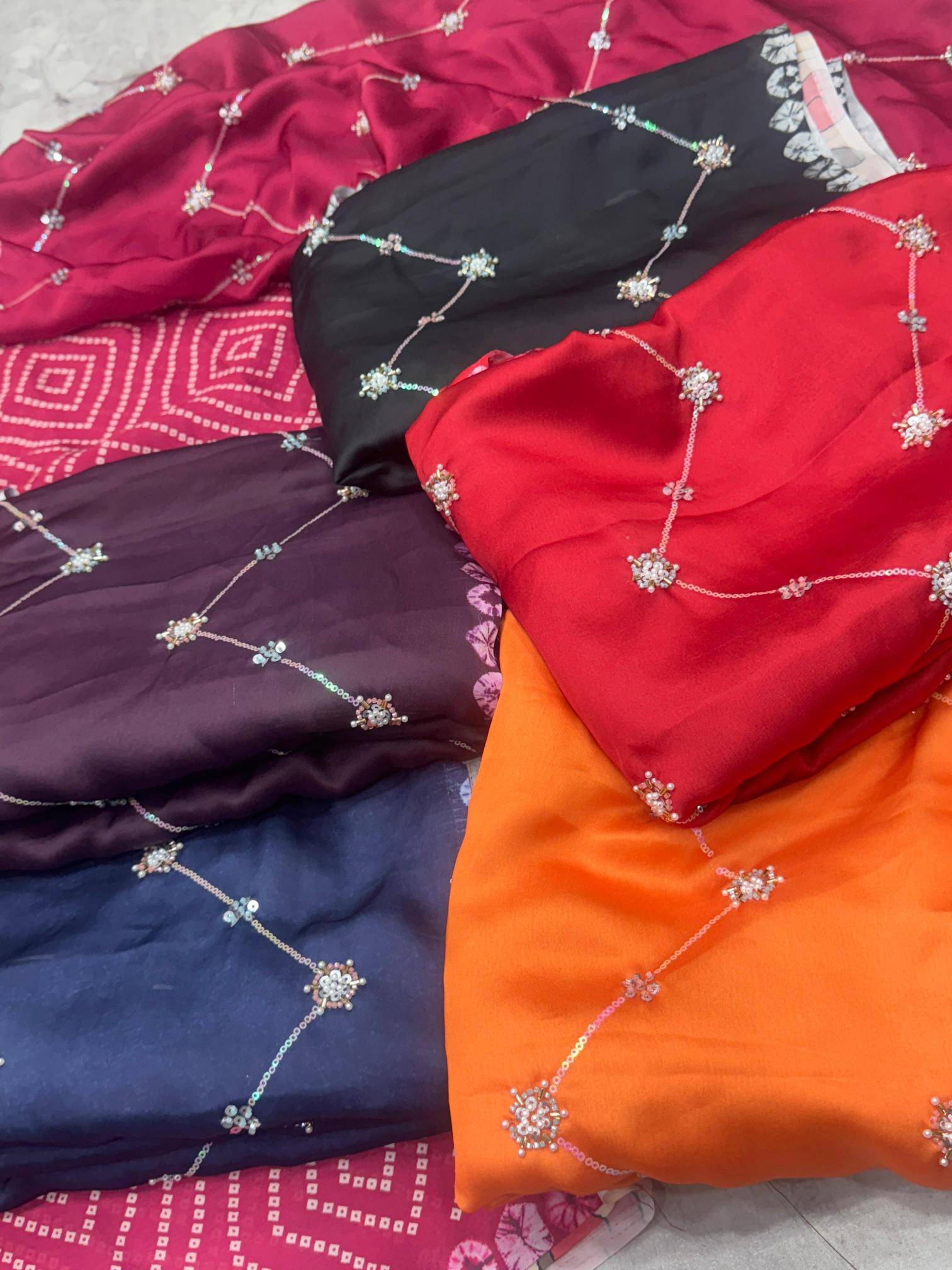 Akshara satin georgette ajrakh printed Saree wholesale business in Ahmedabad