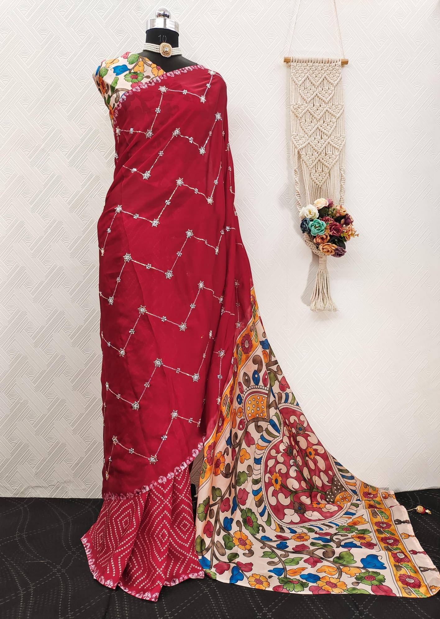 Akshara satin georgette ajrakh printed Saree wholesale business in Ahmedabad