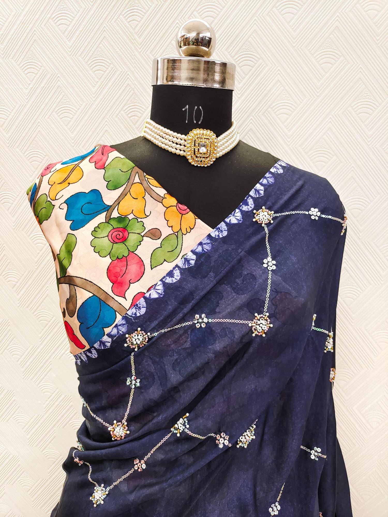 Akshara satin georgette ajrakh printed Saree wholesale business in Ahmedabad