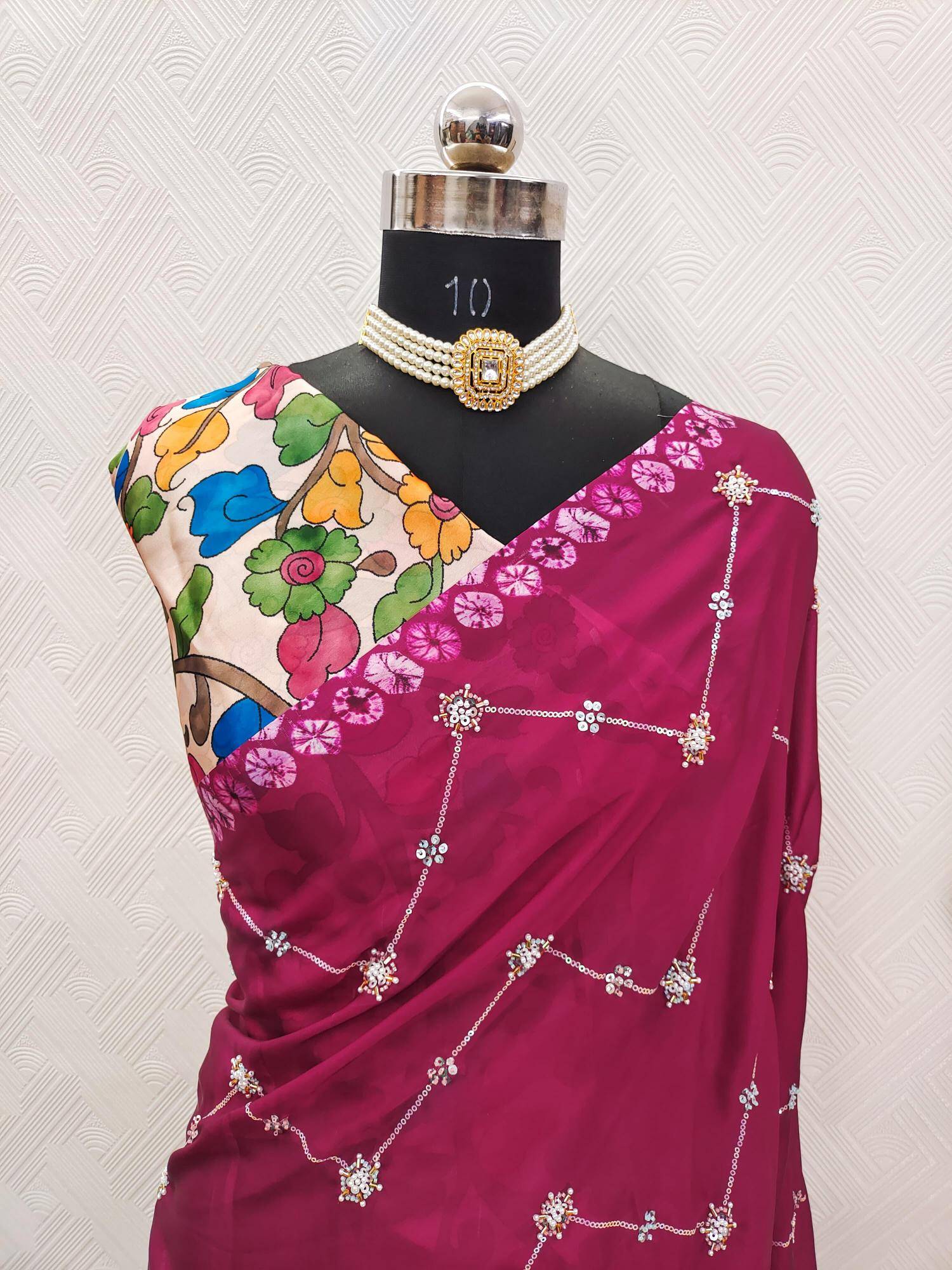 Akshara satin georgette ajrakh printed Saree wholesale business in Ahmedabad