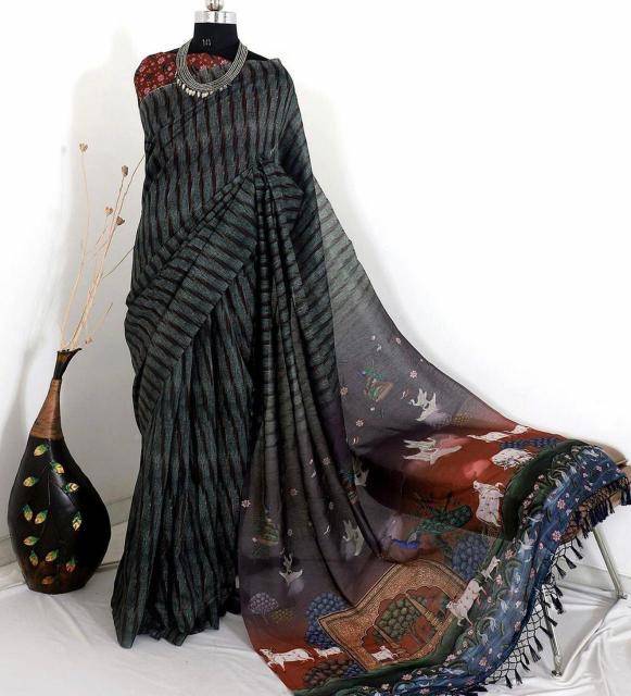 Akshara linen digital kalamkari Printed saree wholesale market