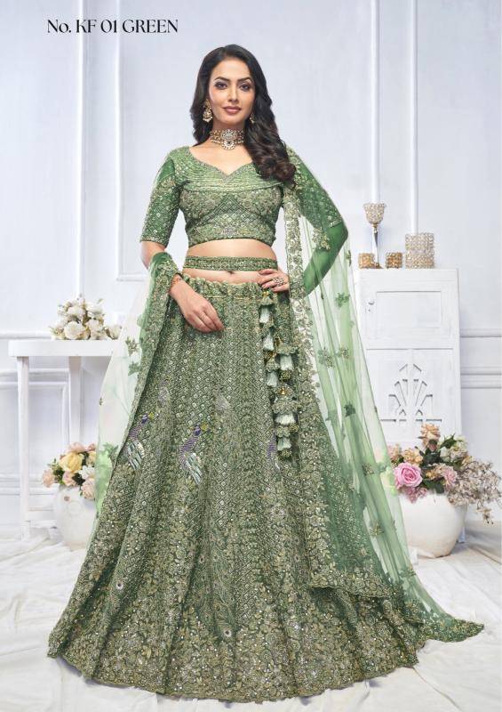KF-01 Green Soft Net lehenga choli in ahmedabad 