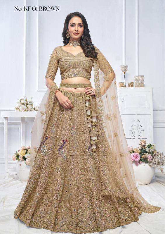 KF-01 Peach Soft net Bollywood lehenga choli in ahmedabad