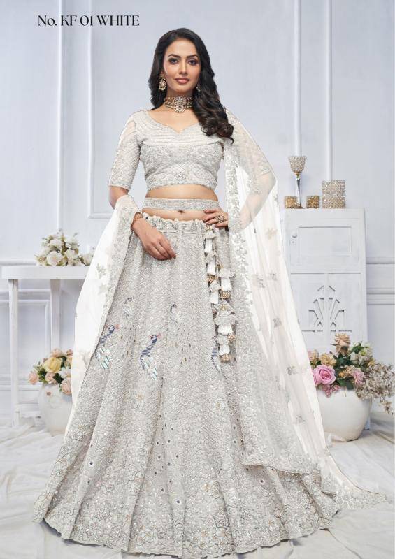 KF-01 White Soft net Heavy lehenga choli in ahmedabad