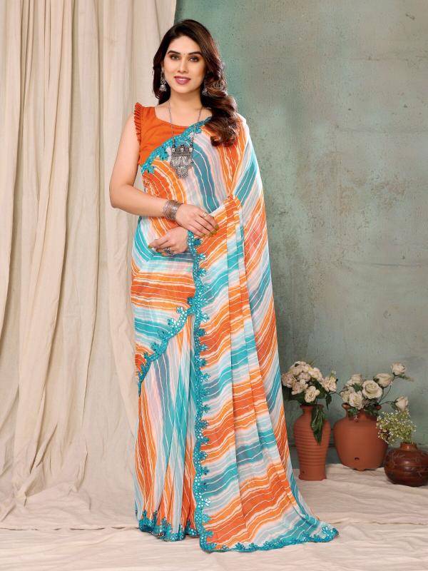 GC bright georgette with mirror work Designer sarees wholesale in Kolkata