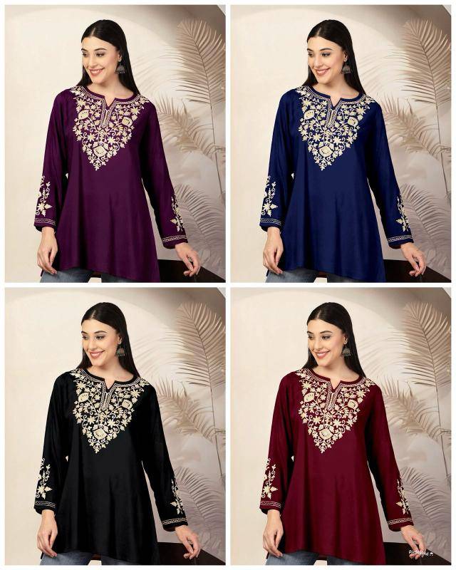 Shorya rayon with embroidery short top Surat kurtis for boutique