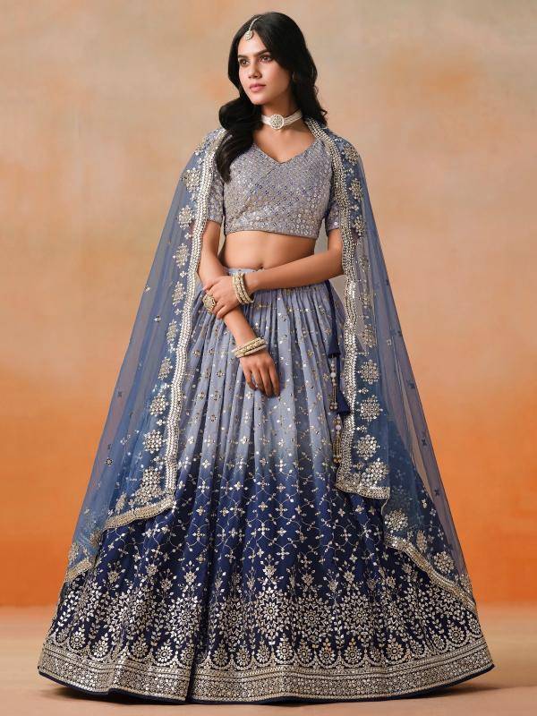 Ombre WEDDING Georgette NavyBlue Lehenga choli retailers in Gujarat