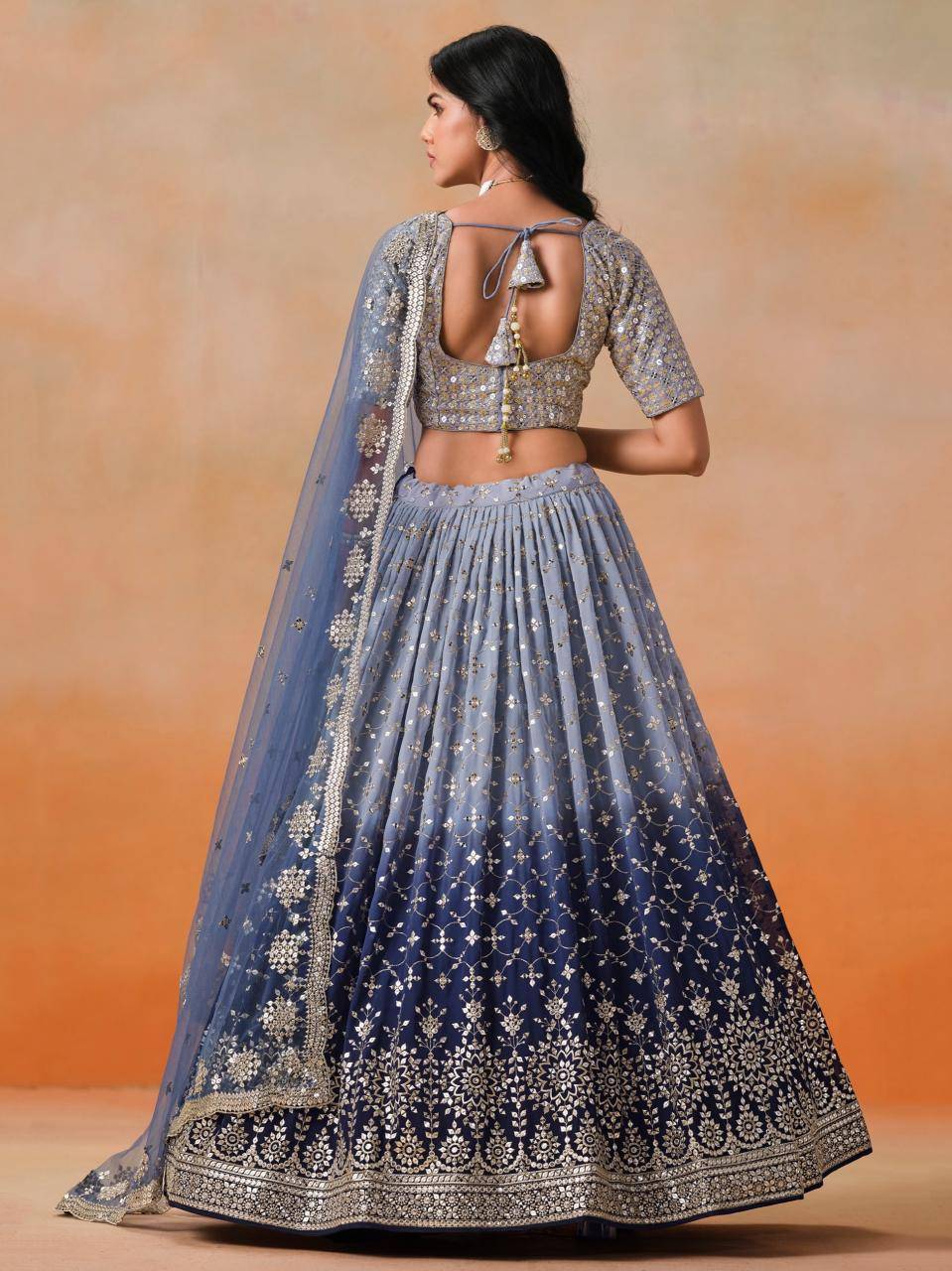 Ombre WEDDING Georgette NavyBlue Lehenga choli retailers in Gujarat