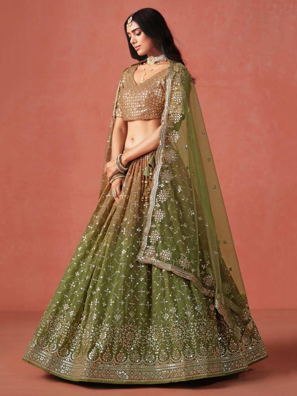 Ombre WEDDING Georgette Mehndi Latest Lehenga choli designs