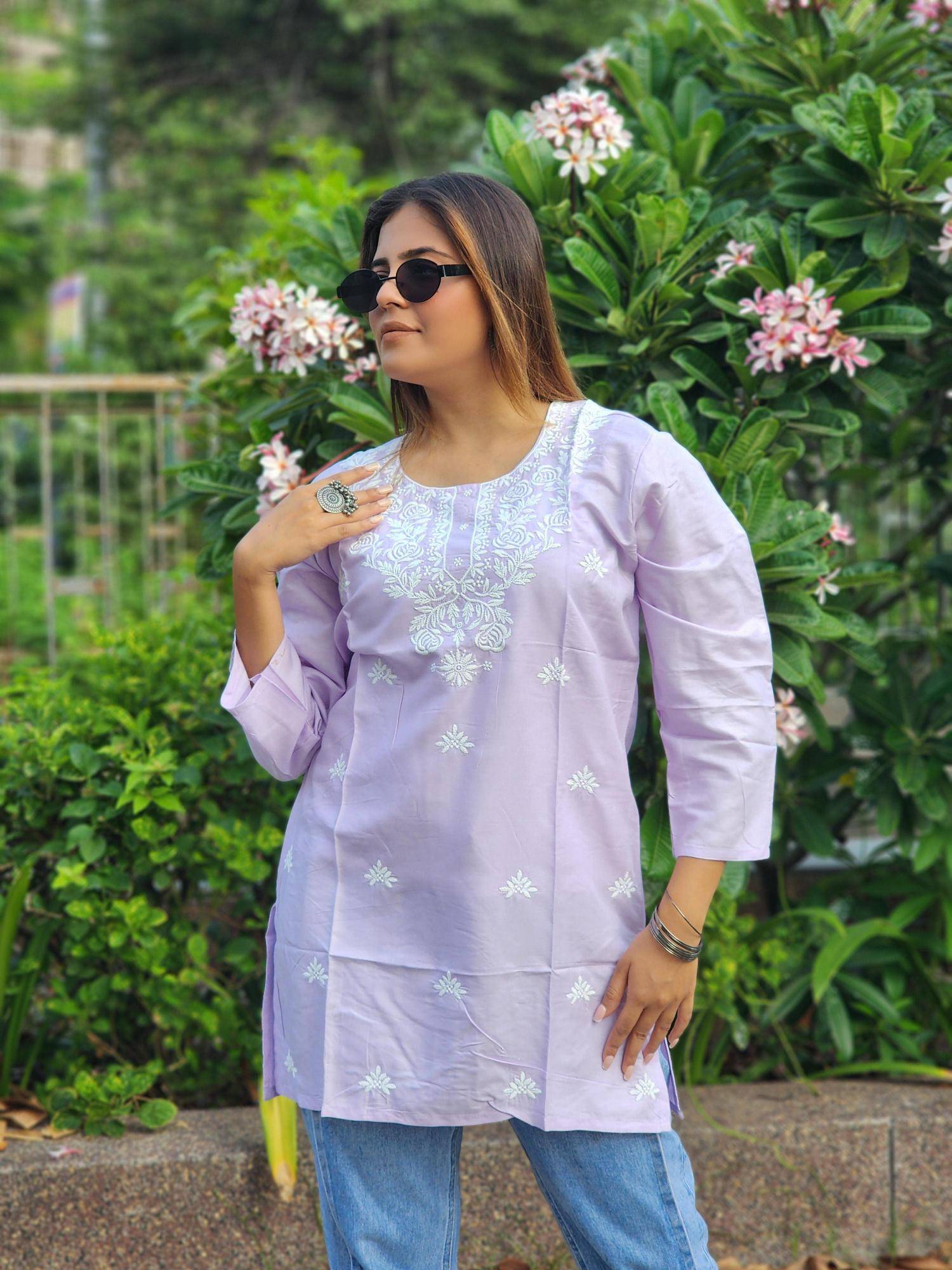 Shree salasar reyon embroidery work short tops Kurtis wholesale manufacturer