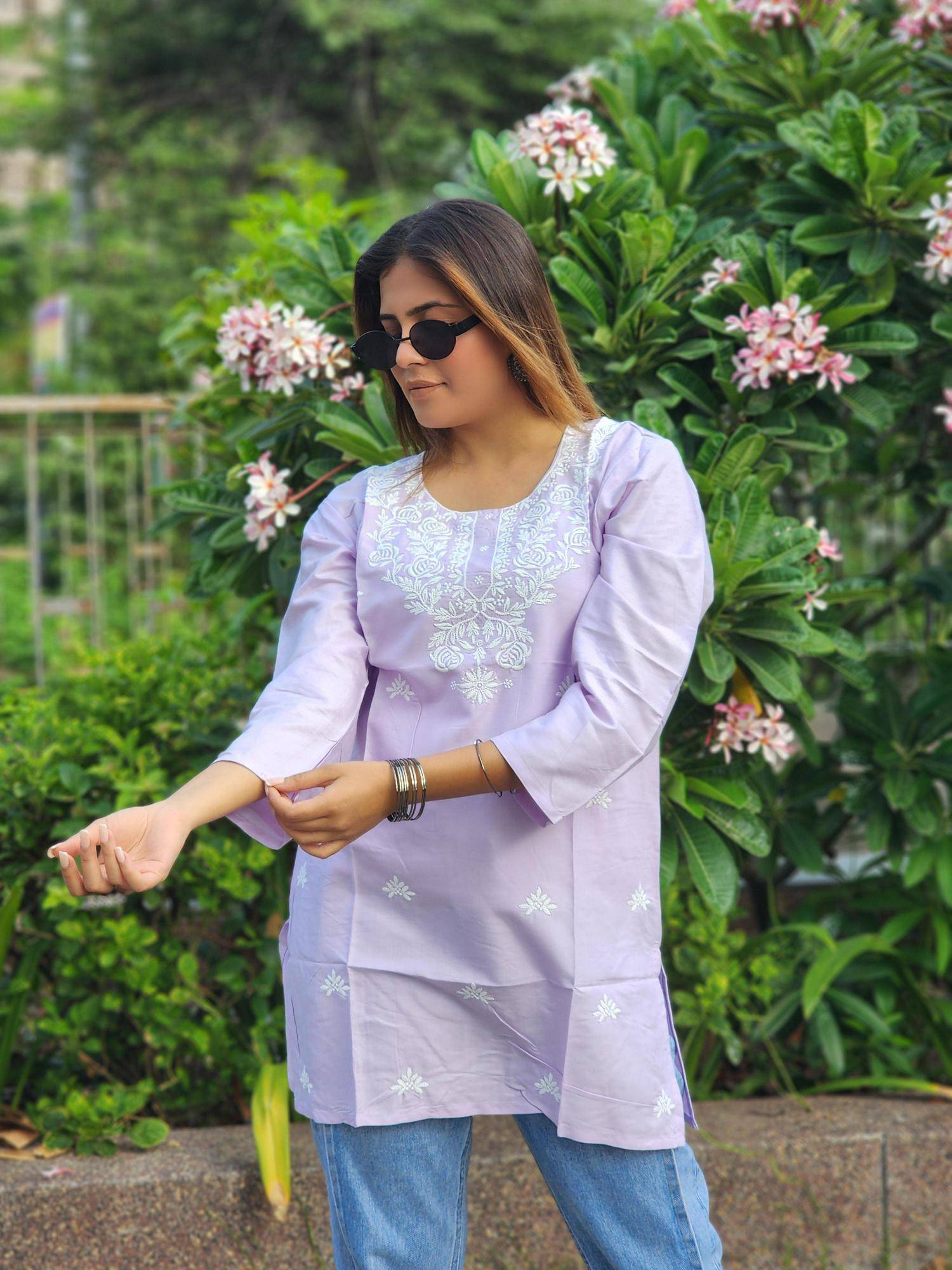 Shree salasar reyon embroidery work short tops Kurtis wholesale manufacturer