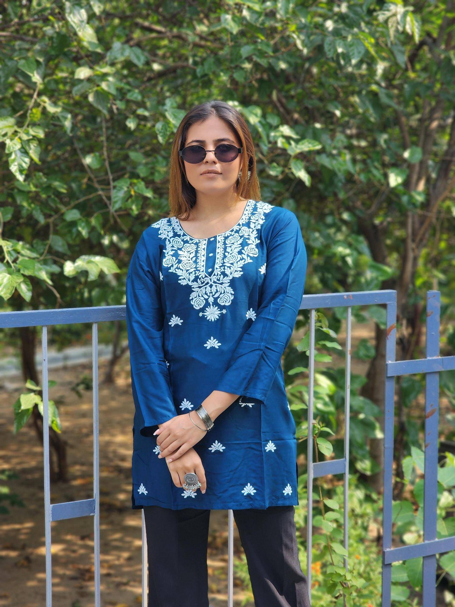 Shree salasar reyon embroidery work short tops Kurtis wholesale manufacturer