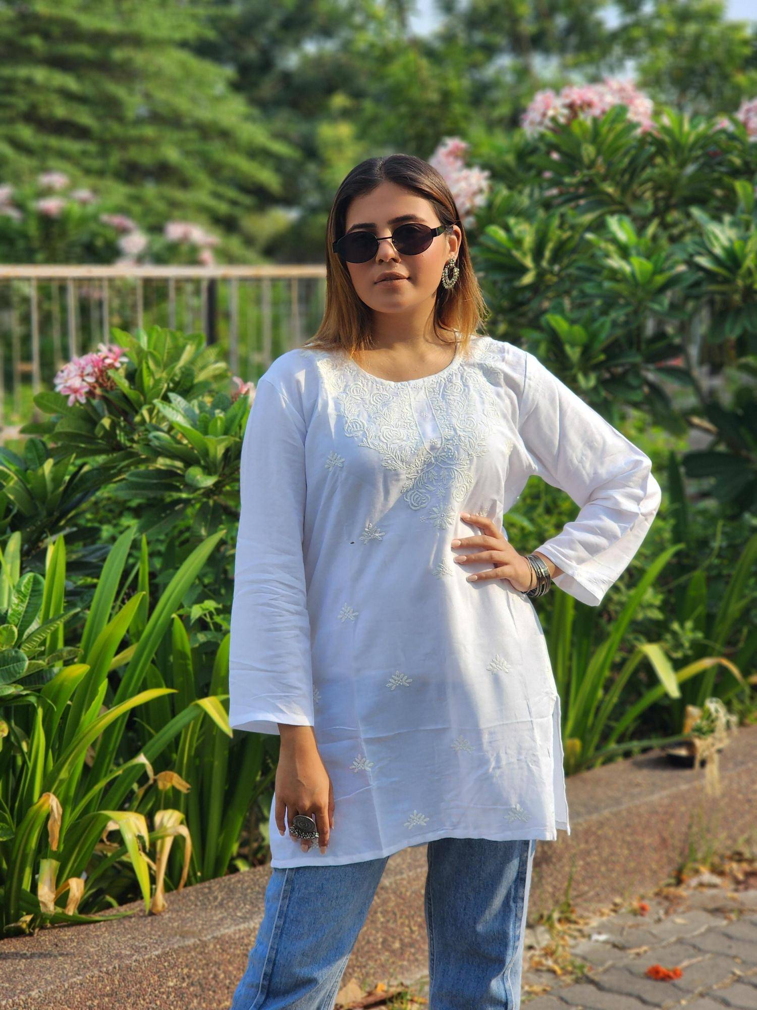 Shree salasar reyon embroidery work short tops Kurtis wholesale manufacturer