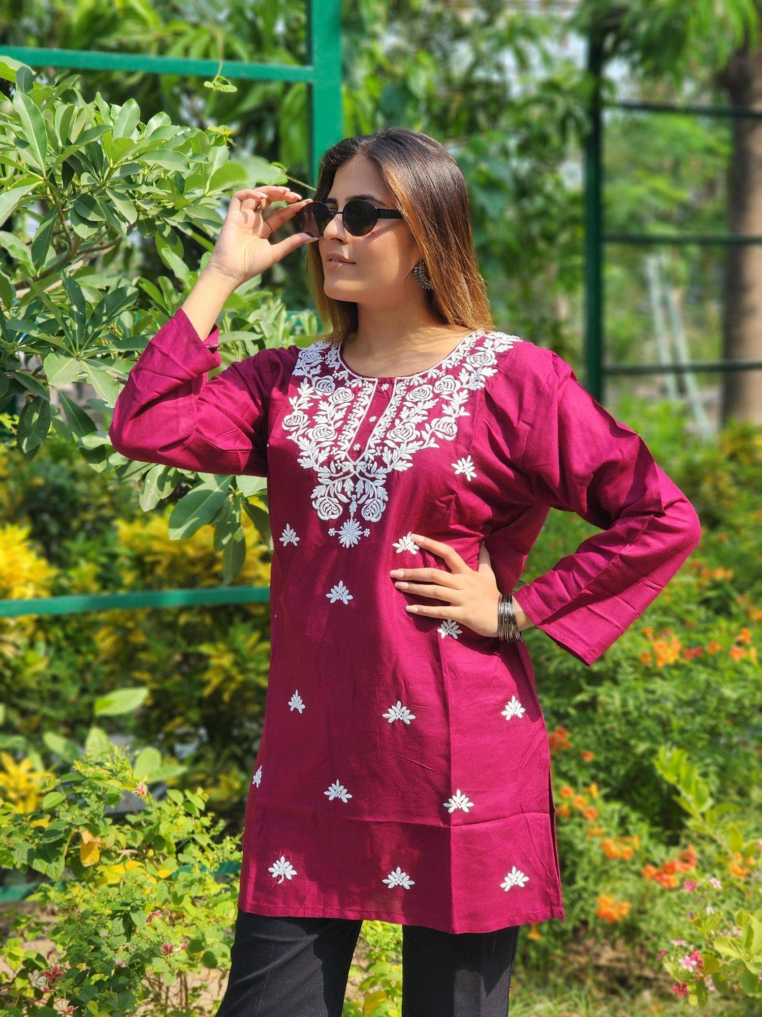Shree salasar reyon embroidery work short tops Kurtis wholesale manufacturer