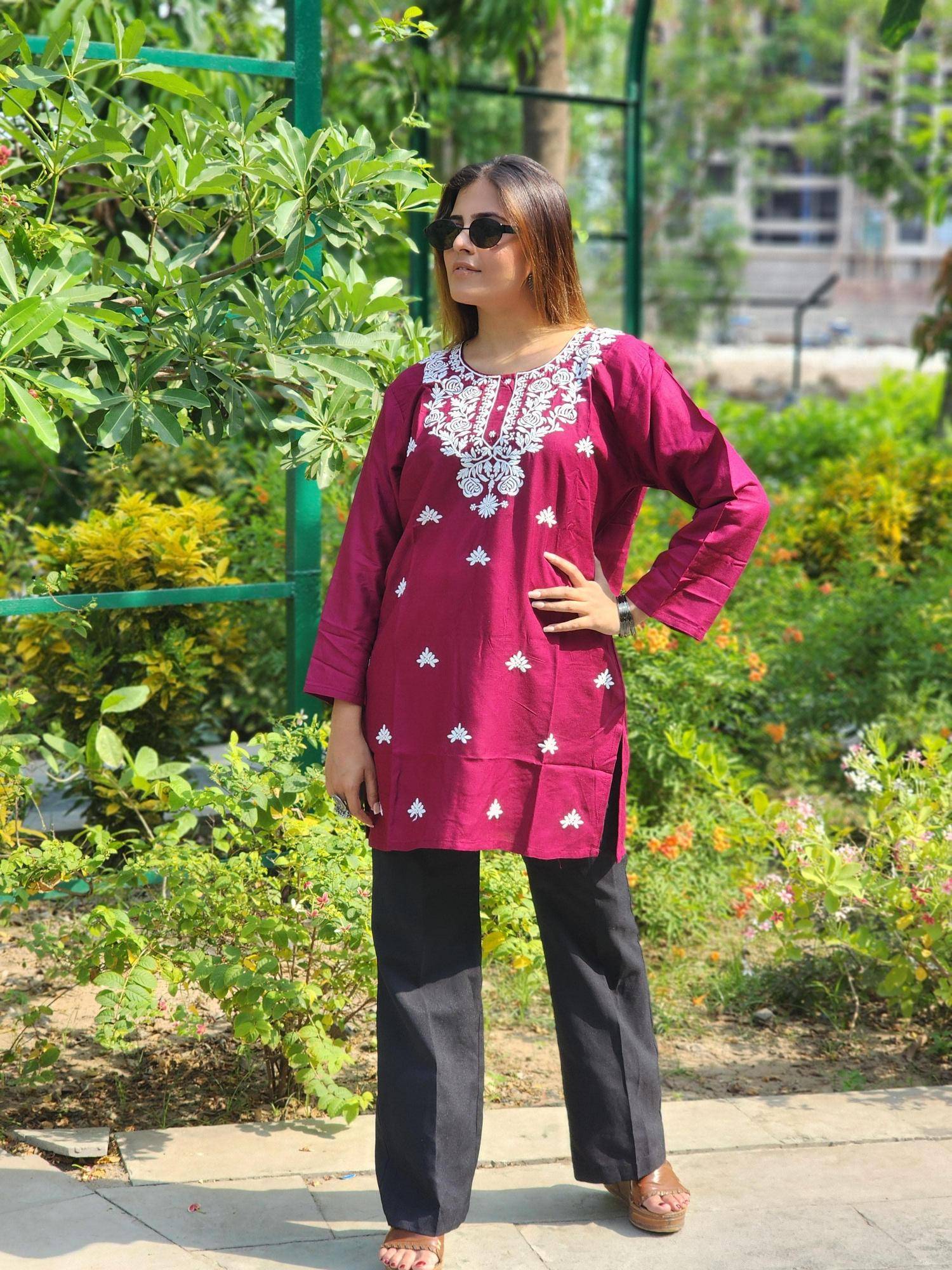 Shree salasar reyon embroidery work short tops Kurtis wholesale manufacturer