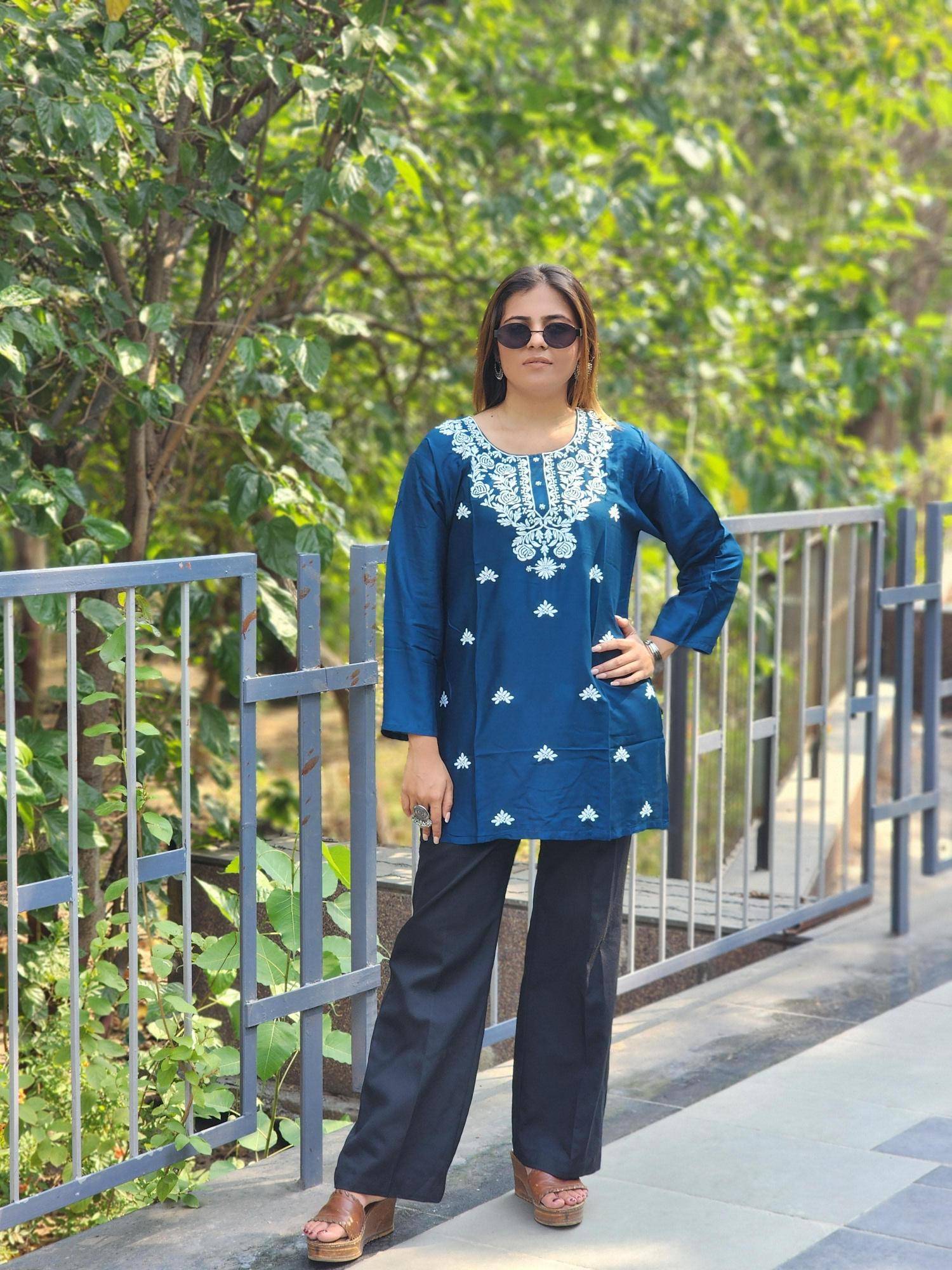 Shree salasar reyon embroidery work short tops Kurtis wholesale manufacturer