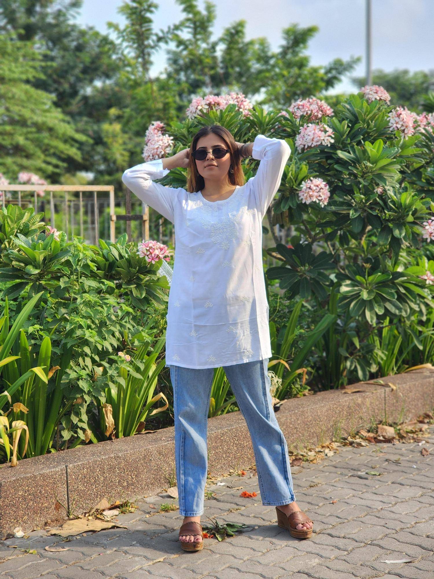 Shree salasar reyon embroidery work short tops Kurtis wholesale manufacturer