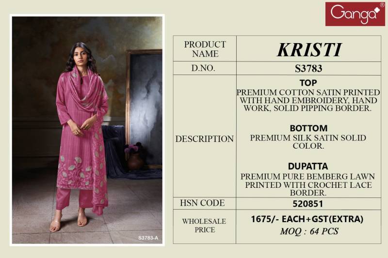 Ganga Kristi Cotton Satin Wholesale salwar kameez materials online