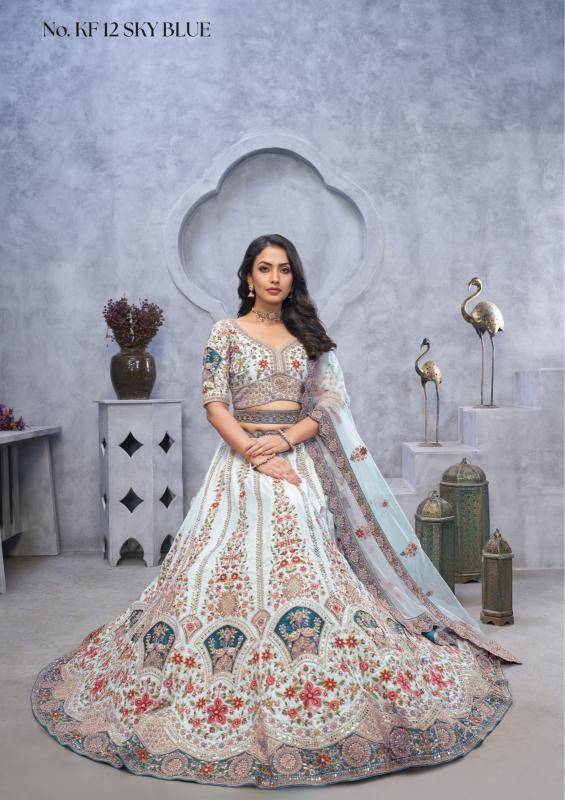 KF-12 Banarasi silk Sky blue Indian lehenga choli wholesale market