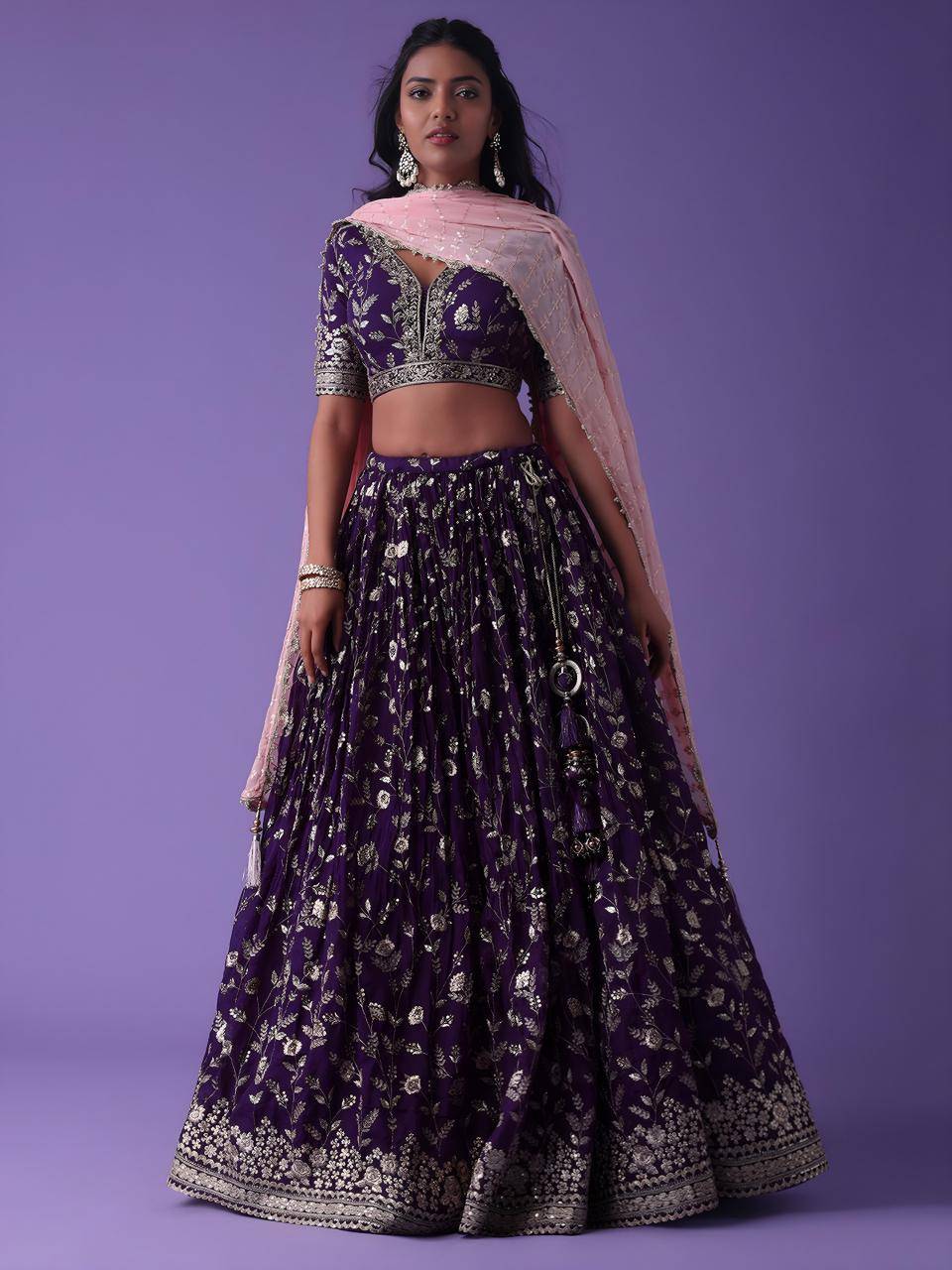 Luxurious Deep Heavy Georgette Purple Online lehenga shopping