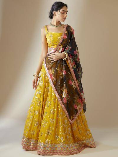 Luxurious Deep Heavy Georgette Yellow Buy lehenga choli online
